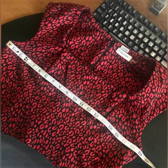 🌹🐾❤️Gorgeous Calvin Klein Red Black Textured Leopard Print Sleeveless Dress - Picture 15 of 16